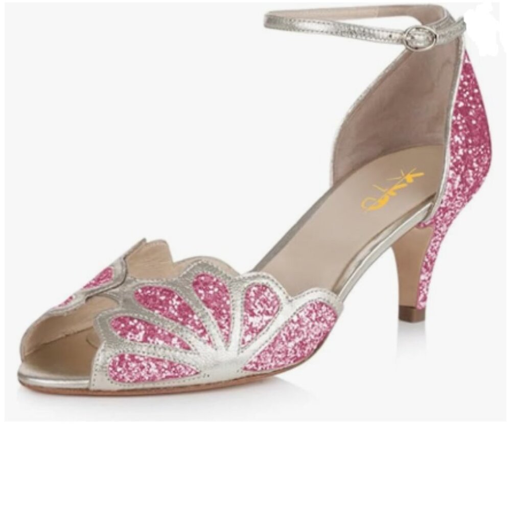 XYD Pink Glitter and Silver Ankle Strap Sandals